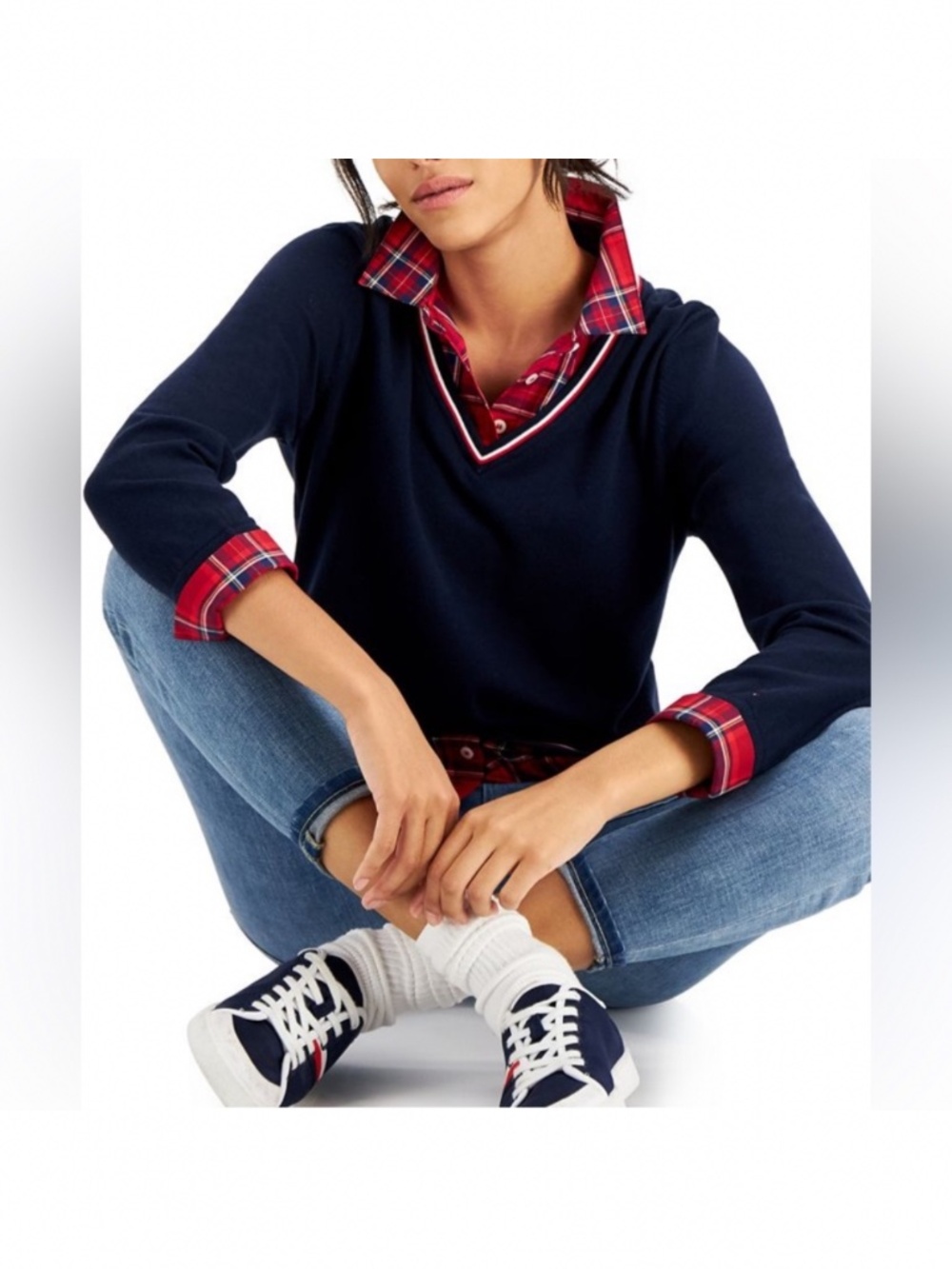 Tommy Hilfiger Tartan Twofer Sweater. Large